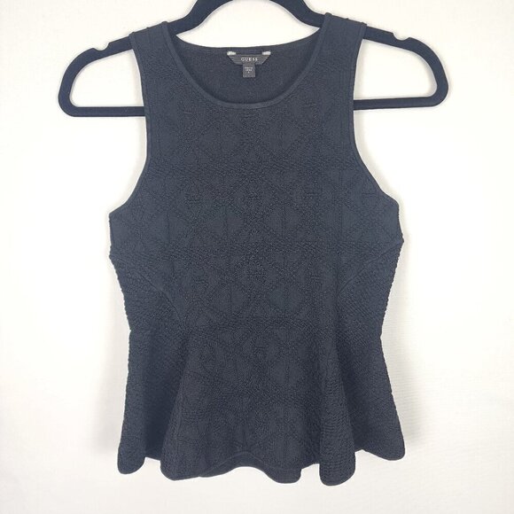 Guess Ponte Knit Peplum Open Back Blouse S - Picture 1 of 7